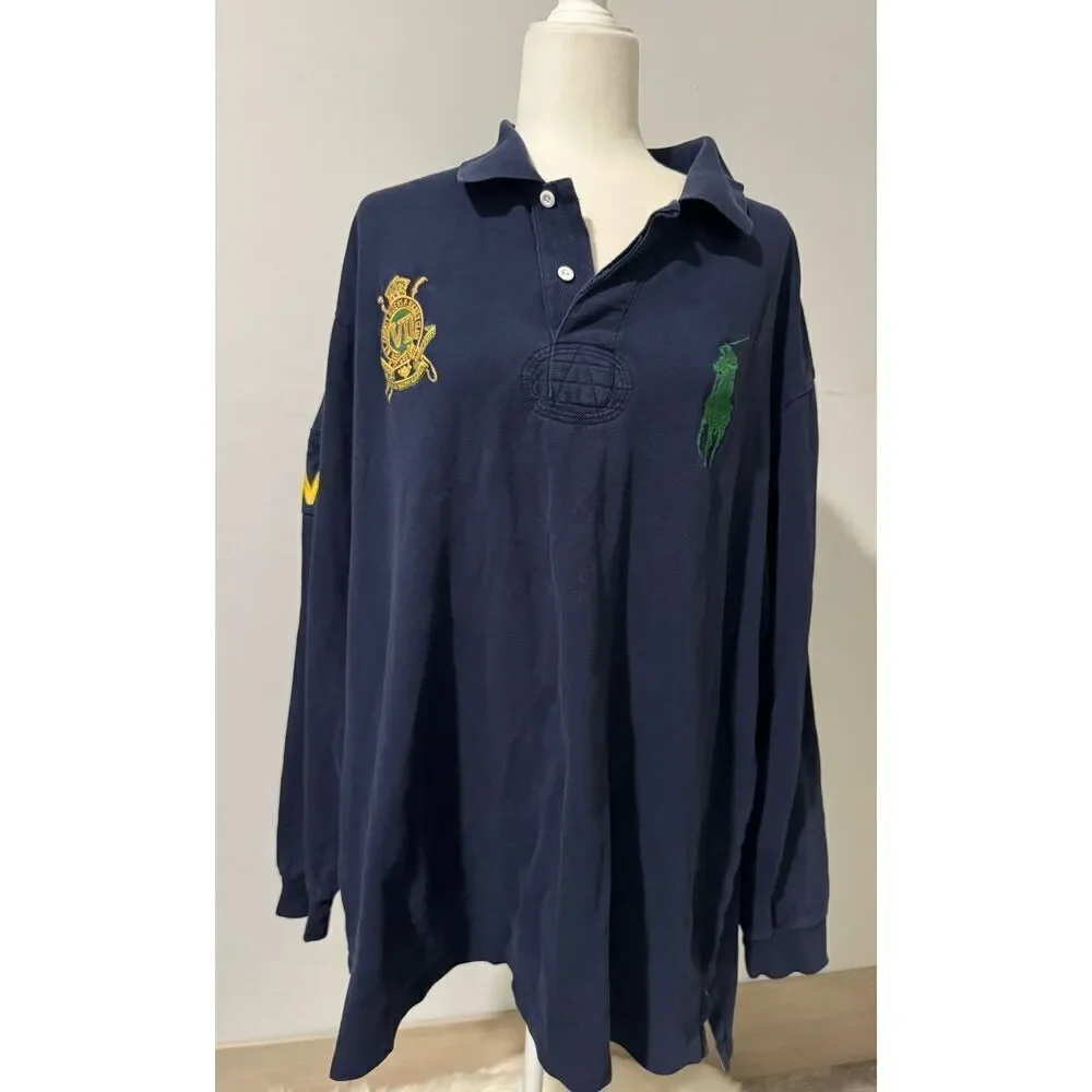 Polo Ralph Lauren blue sport shirt country riders & jockey club rugby big pony l